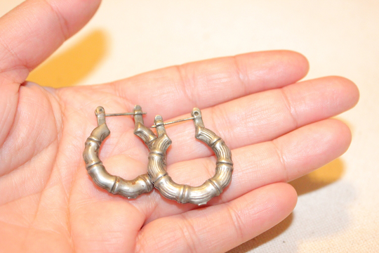 Vintage Silver Hoop Earrings, Vintage Hoop Earrings, Vintage Bamboo Dangle Chunky Earrings