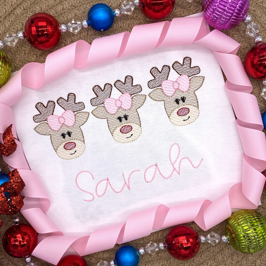 Girls Christmas Shirt/For Personalized Embroidered Reindeer