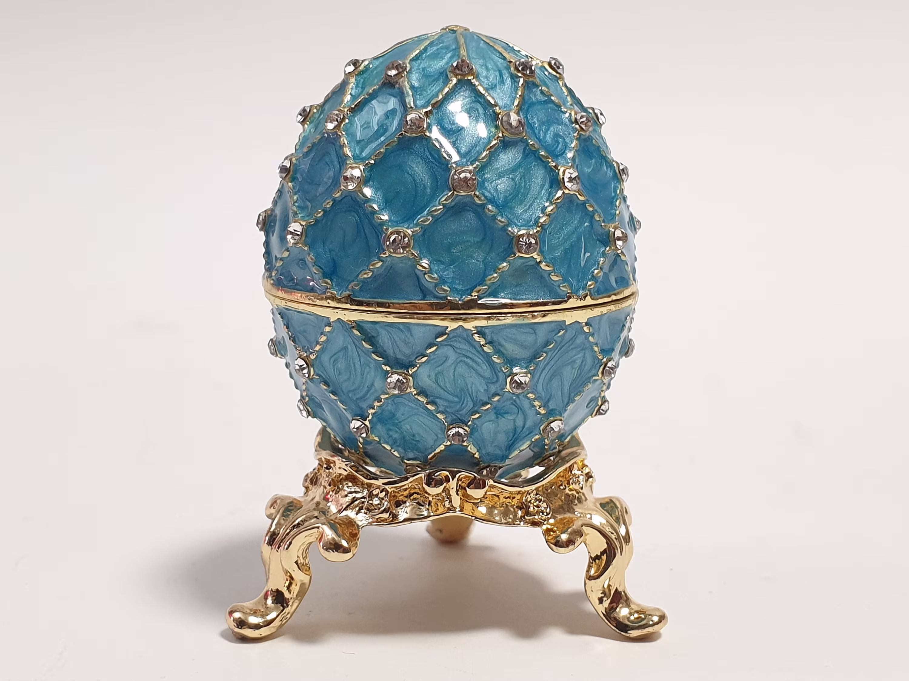 Faberge Egg Trinket Box Russian Jewelry Enamel Metal With Swarovski Crystals 2.4 Inch | 6 cm