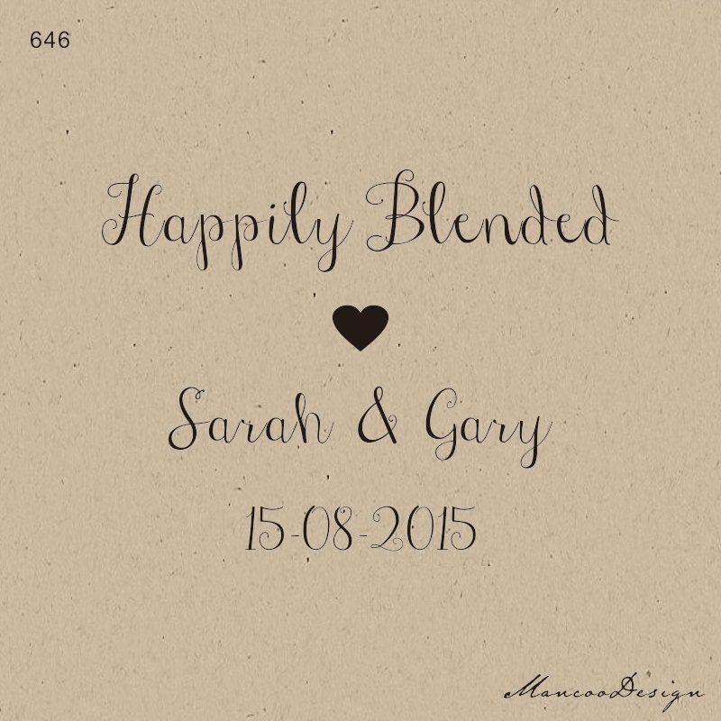 Happily Blended-The Perfect Blend Wedding Favor Stamps - Rustic Stamp-Personalized Custom Rubber Stamp - , Mr. & Mrs. Stamp -Couple