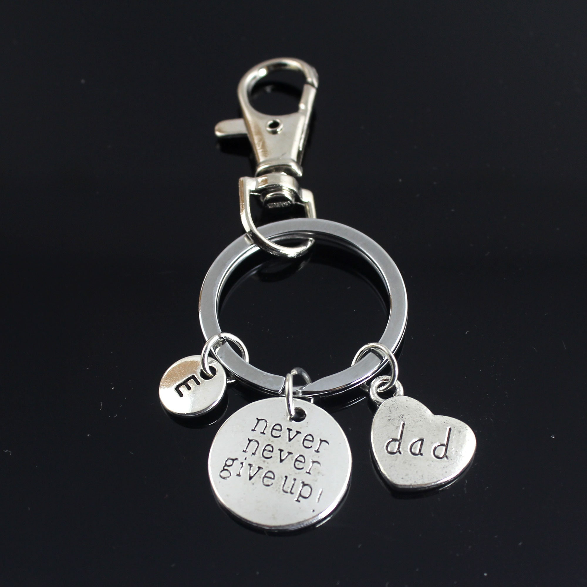 Never Give Up Keychain Keyring, Progress Keyring, Intial Keychain, Gym Keyring, Inspirational Keychian, Dad Keychian, Father's Day Gift