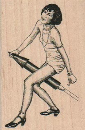 Woman On A Rocket Rubber Stamps Place Cards Gifts Unmounted Number18578 Retro