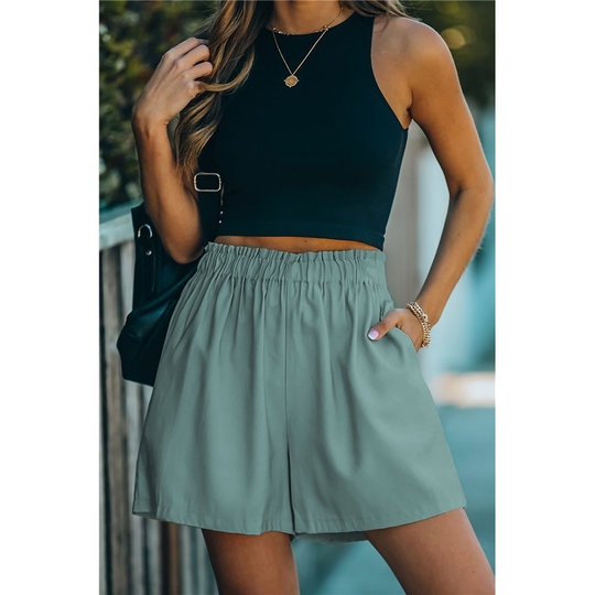 Green Cotton Blend Pocketed High Rise Shorts - green, (us 12-14)l