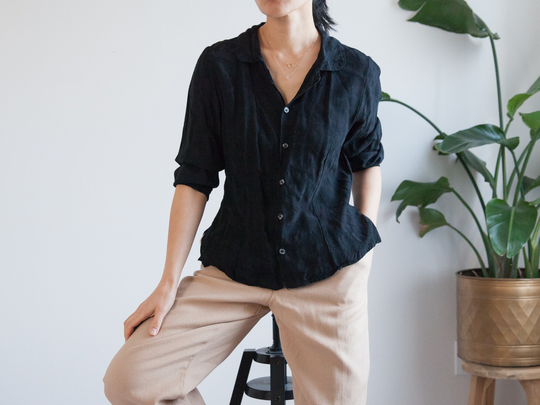 Vintage Black Embellished Silk Blend Blouse/V Neck Fits Like M