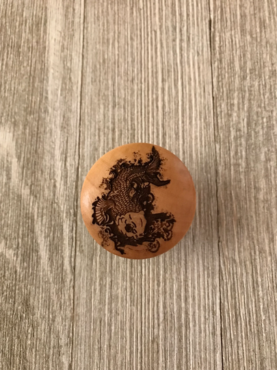 Koi Fish Design, Laser Engraved, Decorative Wood Cabinet Door Knob, Dresser Drawer Pull