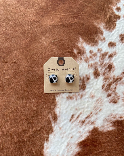 Cow Print Acrylic Cushion Shape Goldtone Post Earrings