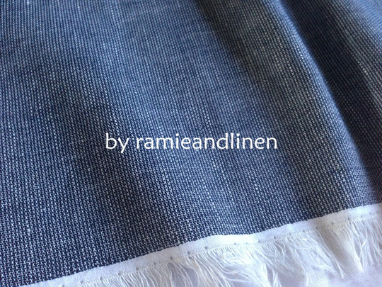 Linen Cotton Blend Fabric, Yarn Dyed Denim Blue Half Yard By 56" Wide