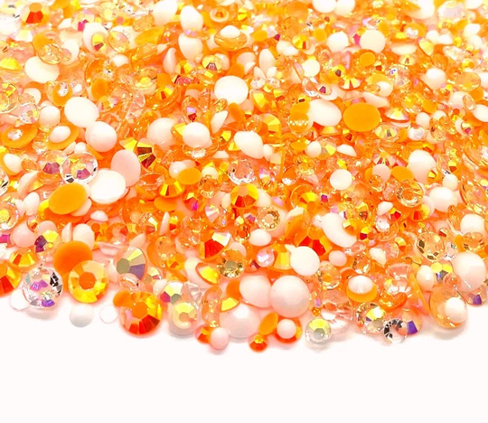 Orange Creamsicle Blend Rhinestone Mix 3/4/5/6mm Flatback Jelly Resin Rhinestones Mixed Sizes, | White Clear
