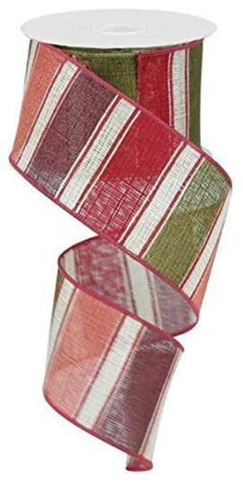 Wired Ribbon By The Roll Bold Wide Stripe Edge On Canvas 2.5" X 10 Yards For Wreaths, Floral Arrangements, Gift Wrapping