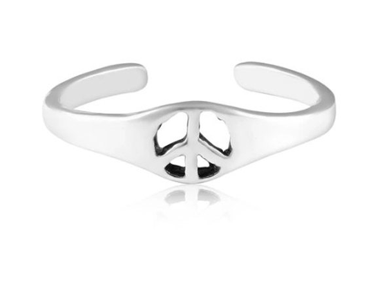 sterling Silver 925 Adjustable Peace Sign Toe Ring Brand New
