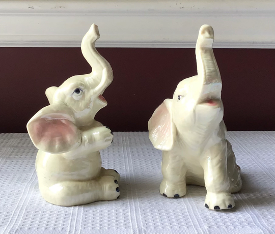 Set Of 2 Vintage Porcelain White Elephant Figurines
