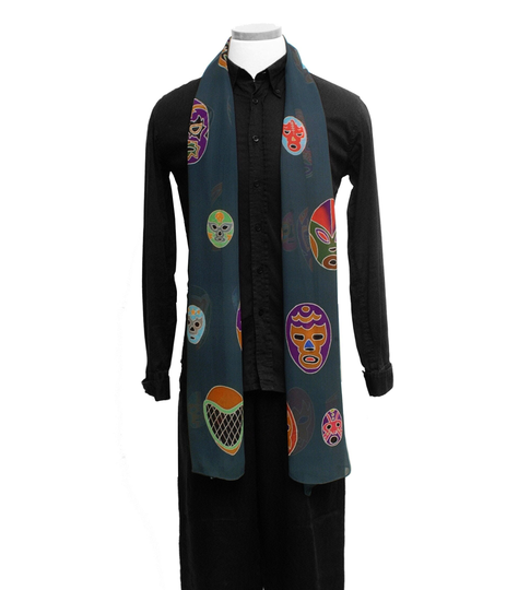 Mens Hand Painted Silk Scarf. Mexican, Wrestling Mask, Scarf Women, Chiffon Scarf, Pure Neck Hair