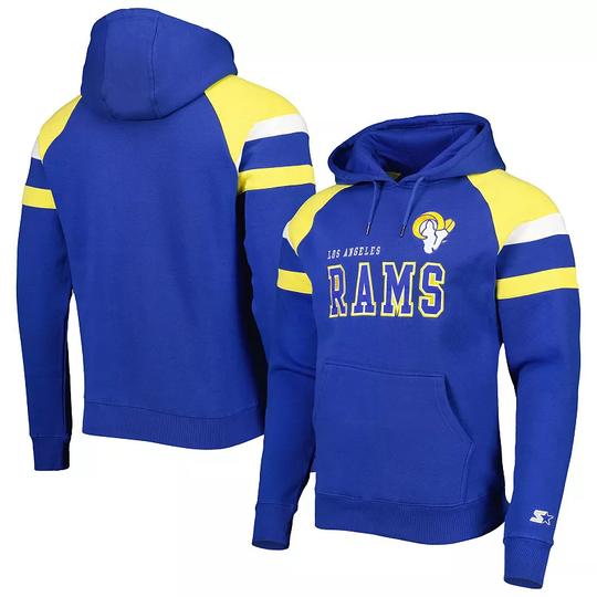 Men's Starter Royal Los Angeles Rams Draft Fleece Raglan Pullover Hoodie, Size: 2XL, Blue