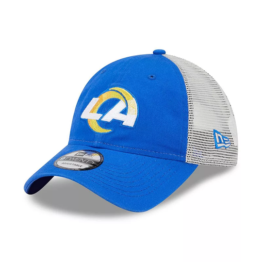 Men's New Era Royal/Natural Los Angeles Rams Loyal 9TWENTY Trucker Snapback Hat, Blue