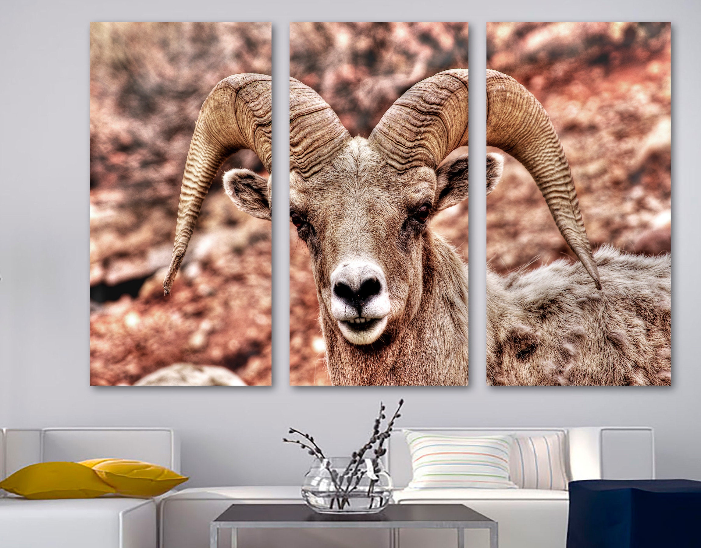 Big Horn Sheep, Ram Canvas Print Wall Art in Sepia - Wyoming Wildlife Animal Giclee Home Art Decor, Wall Interior Design