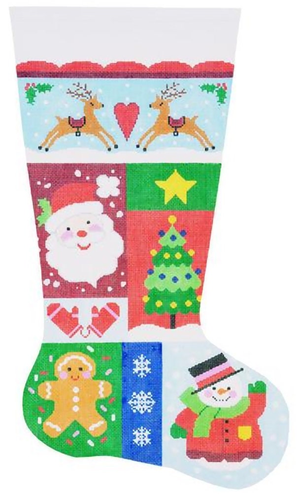 Needlepoint Handpainted Lee Christmas Stocking Sampler 1 23 -Free Us Shipping