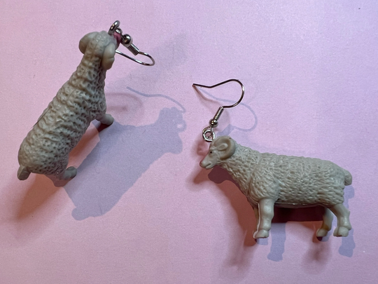 Sheep Earrings Wool, Ram, Farm Animals, Toys Turned Earrings, Gifts For Her/Him/Them
