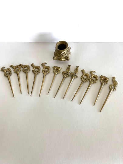 Brass Cocktail Picks Set | 12 Picks, Figural