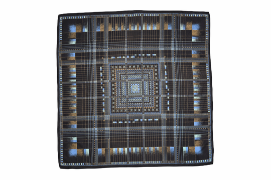 1970S Silk Scarf | Vintage 70S Geometric Arrows Square Black Metallic Gold Blue Sea Foam Green Specialty House Neck Hair Head