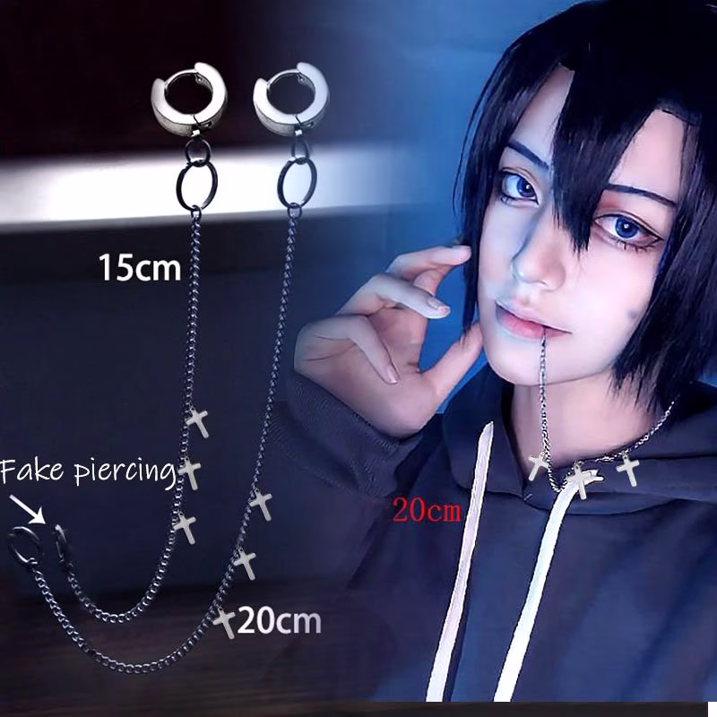 Kpop Lip Ring & Earring Jewelry | Anime Jewelry, Punk Metal Long Tassel Hoop Earrings Cool Creative Unique Geometric Simple Harajuku
