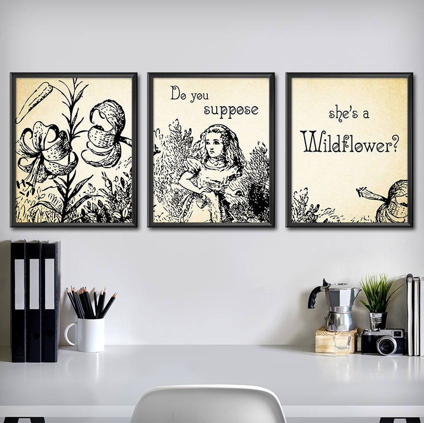 Alice Wall Decor Set Of 3 - Do You Suppose She's A Wildflower? in Wonderland Decorations Mad Hatter Tea Party 2007