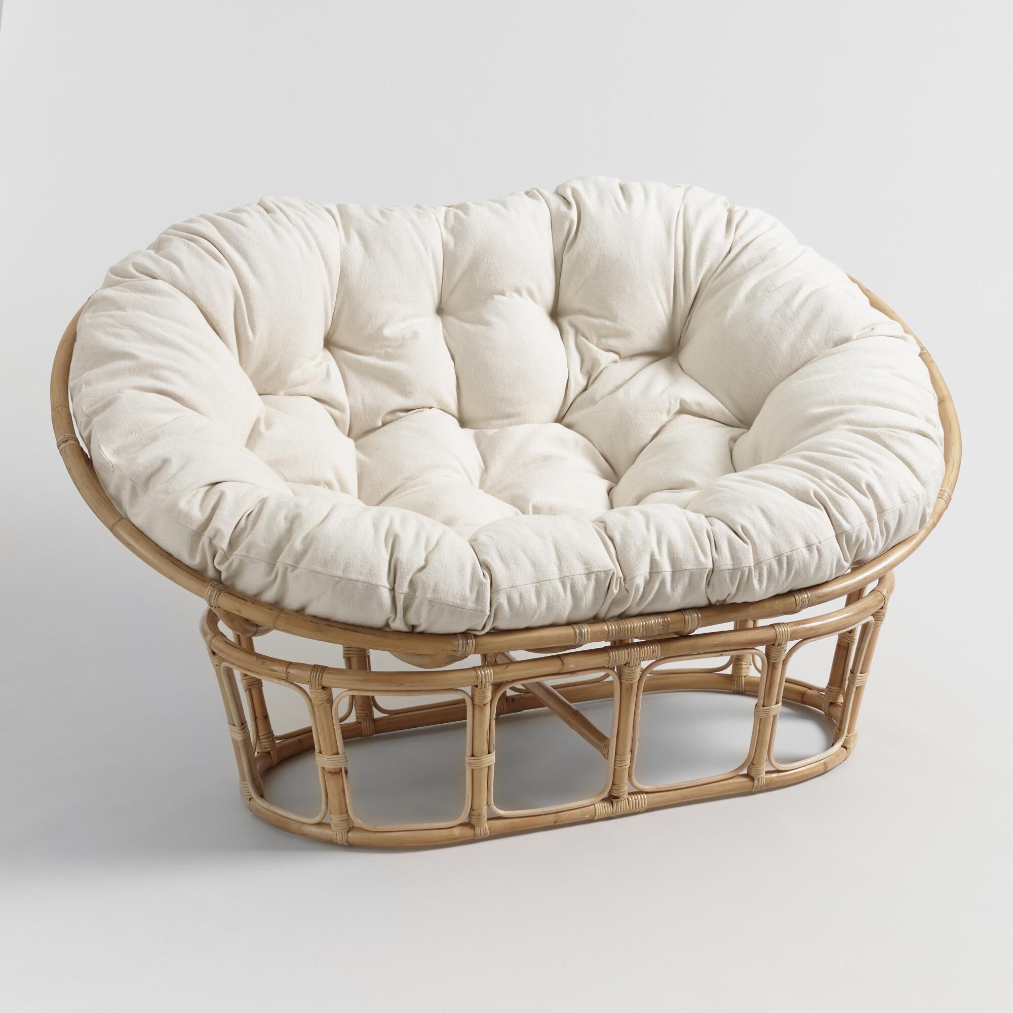 Speckled Oatmeal Elora Double Papasan Chair Cushion: White - Cotton by World Market