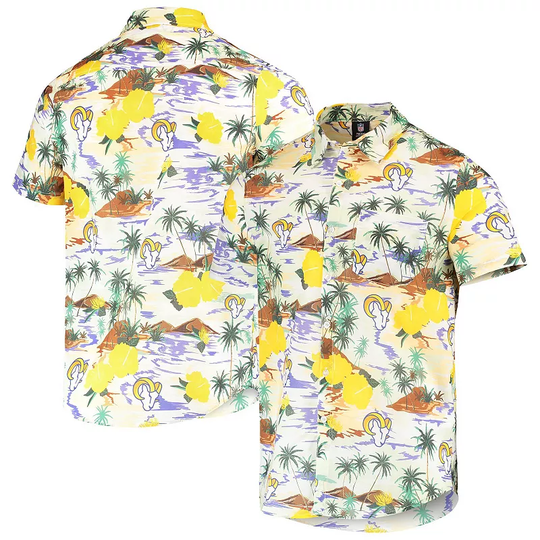 Men's FOCO Cream Los Angeles Rams Paradise Floral Button-Up Shirt, Size: Small, Beige Over