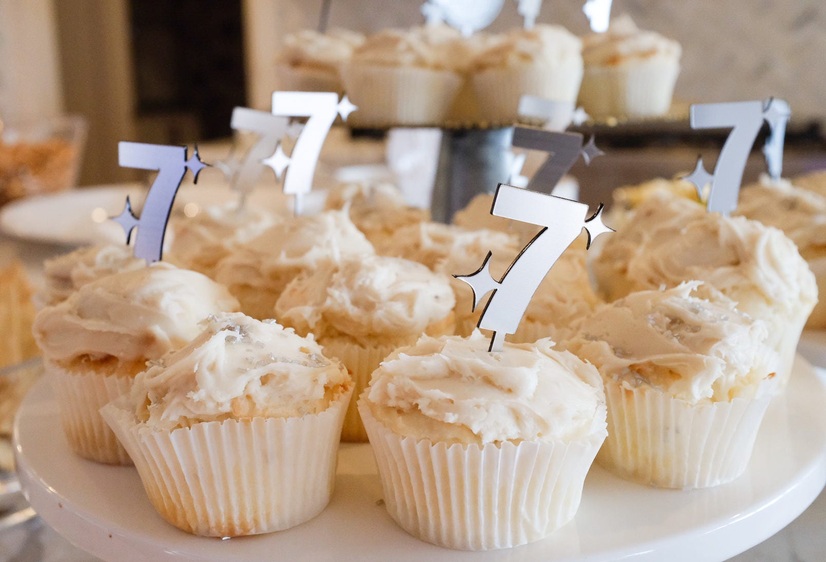 7Th Birthday Cupcake Topper, Disco Party, Happy Dance Party Silver Cake Topper