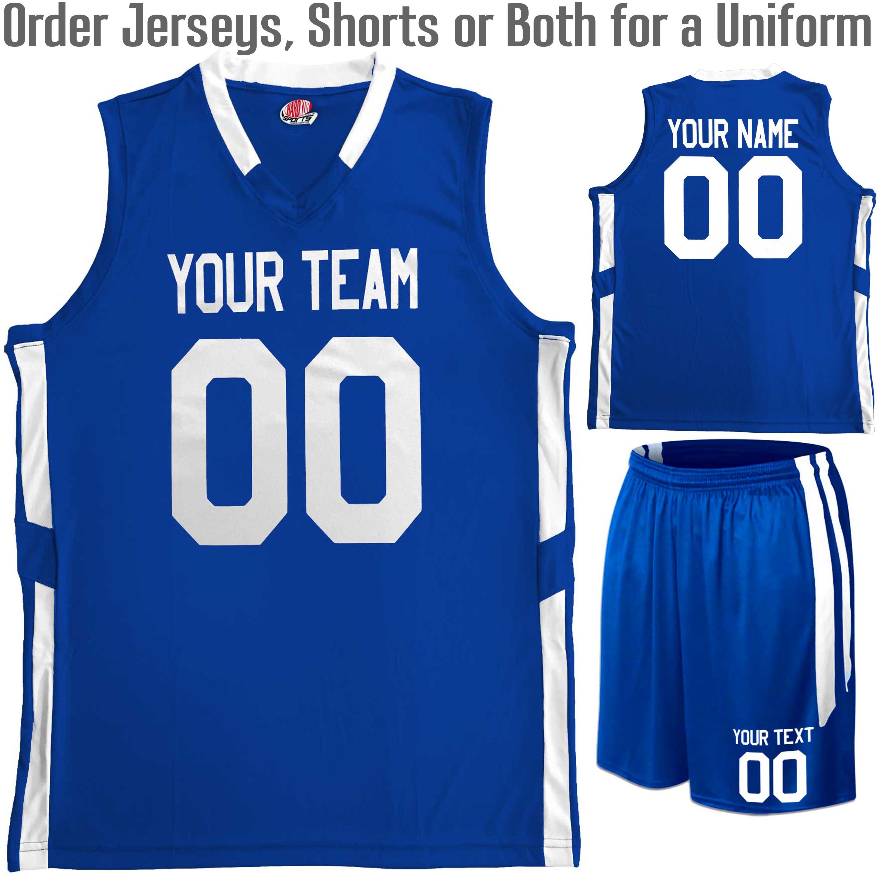 Custom Basketball Jerseys - Royal Blue & White Home & Away Old School Style Includes Team Name, Player Name Number