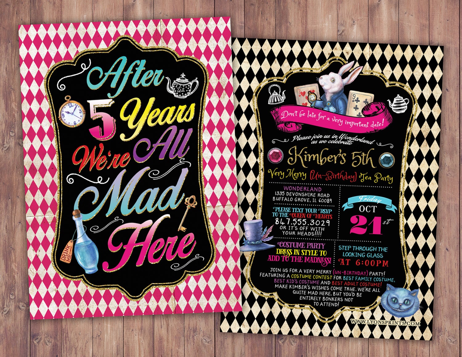 Any Age/Mad Hatter Tea Party, Alice in Wonderland Invitation Birthday /Through The Looking Glass Coed Baby