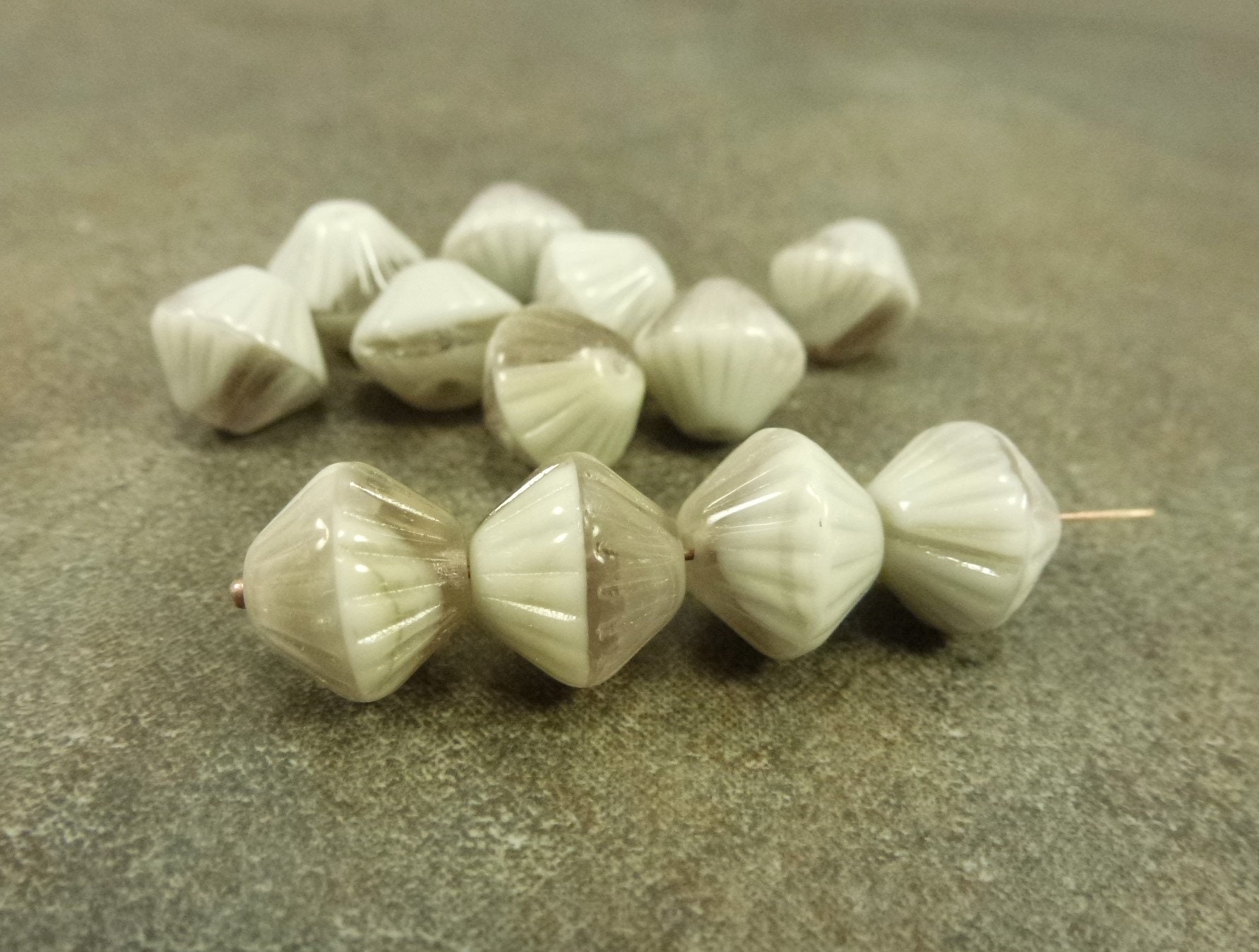 Light Grey/Pale Amethyst Blend Czech Glass African Bicone Beads 11mm 10Pc Fluted Premium Bead