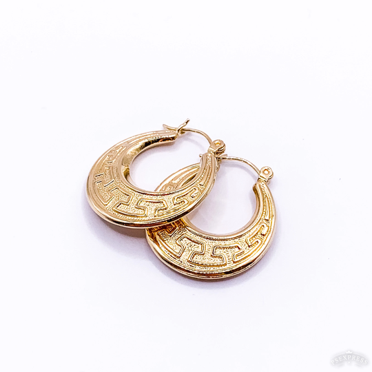 14K Yellow Gold Beautiful Oval Design Hoop Earrings