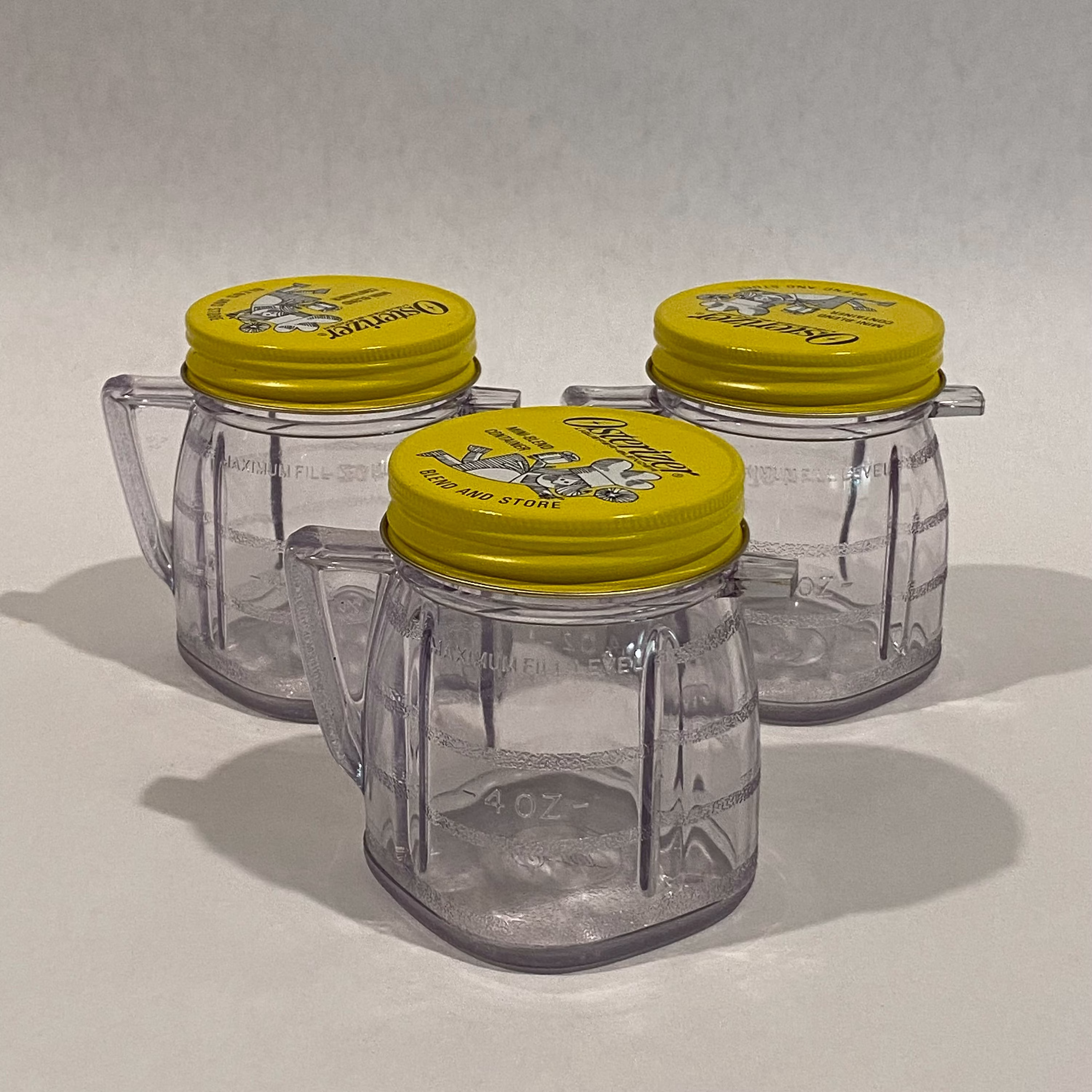 Vintage Osterizer Liquedier Blender Mini-Blend Container - 8Oz Blend & Store with Lids Set Of 3