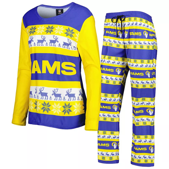 Women's FOCO Royal Los Angeles Rams Holiday Ugly Pajama Set, Size: Large, Blue