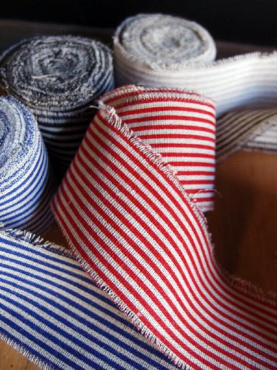 2" X 5Yard Striped Linen Blend Ribbon With Fringe Edges, Polyester Ribbon, For Wreaths, Packaging