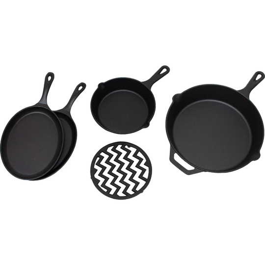Keveri Grills 5-Pack Cast Iron Griddle and Pan Set | ASP