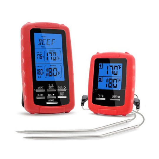 Wireless Digital Backlight Kitchen BBQ Food Thermometer Transmitter Receiver - red