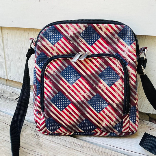 Patriotic Prints Old Glory Cotton Canvas Crossbody Bag Phone Purse Small Bags