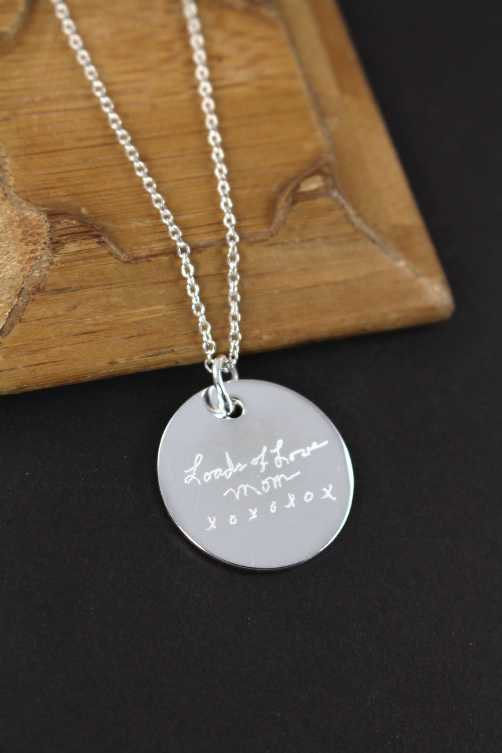 Engraved Handwriting Jewelry Pendant Necklace - 925 Sterling Silver