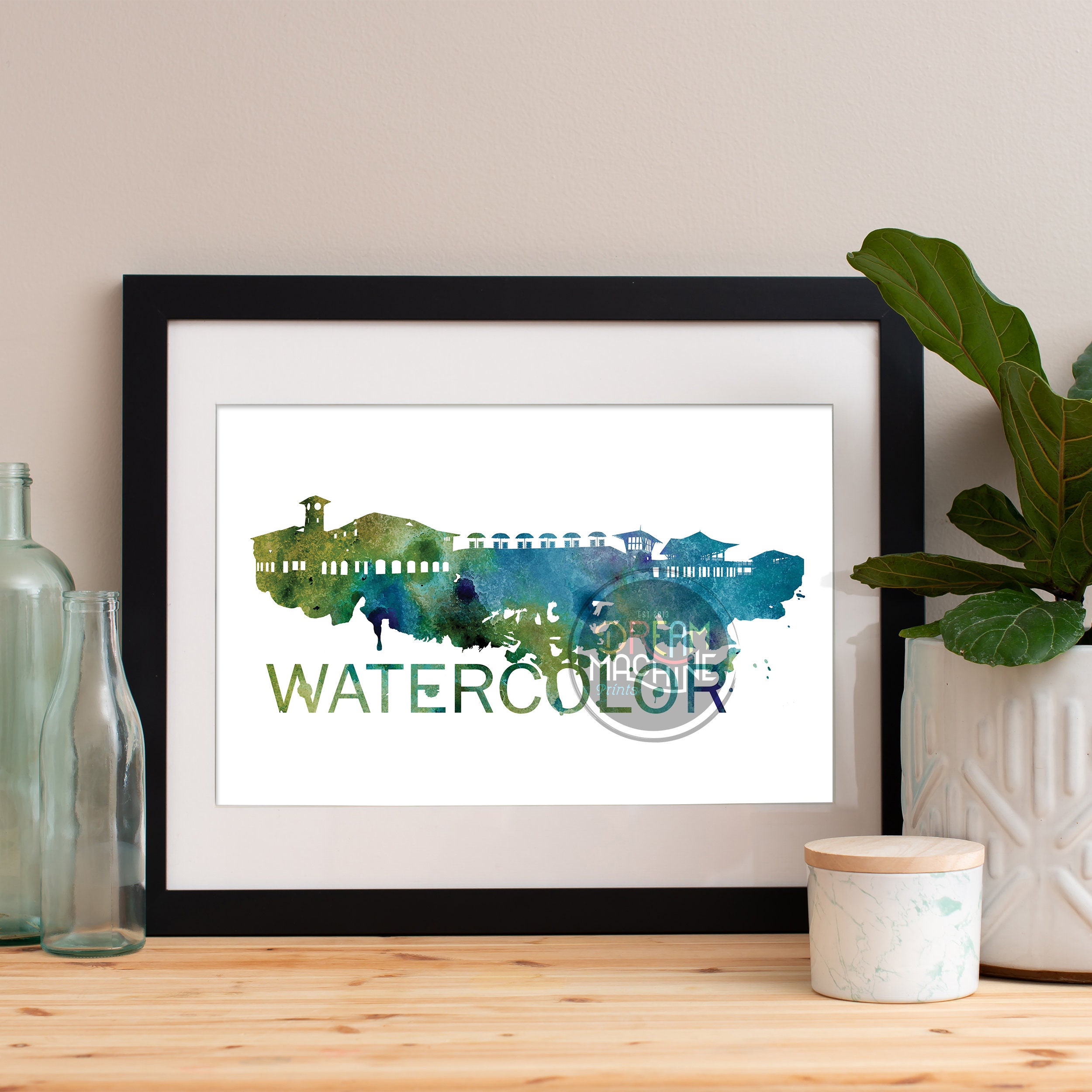 Watercolor Skyline, Art, Poster, Print, Map, Wall