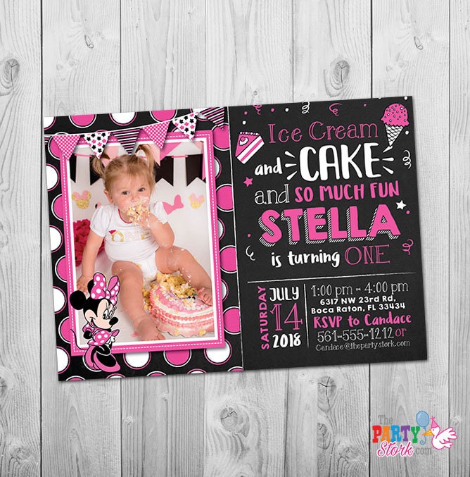 Minnie Mouse First Birthday Invitation Invite Digital Picture 1st Pink Photo