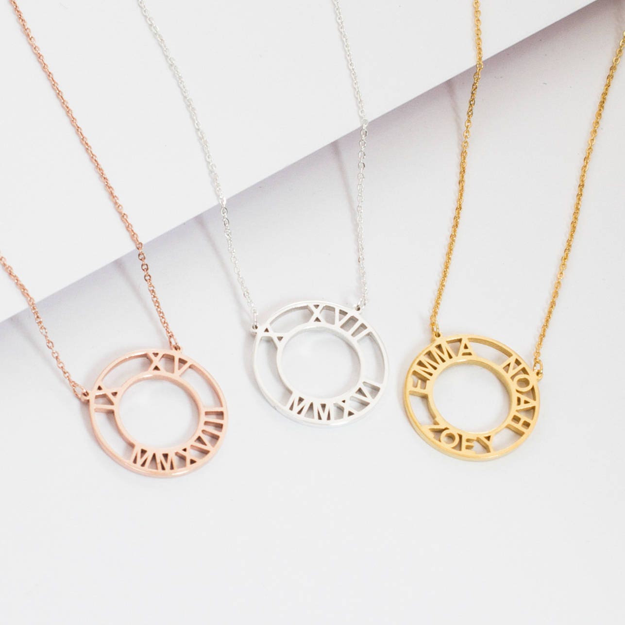 Roman Numerals Necklace Personalized Initial Custom Wedding Jewelry Date Nm26