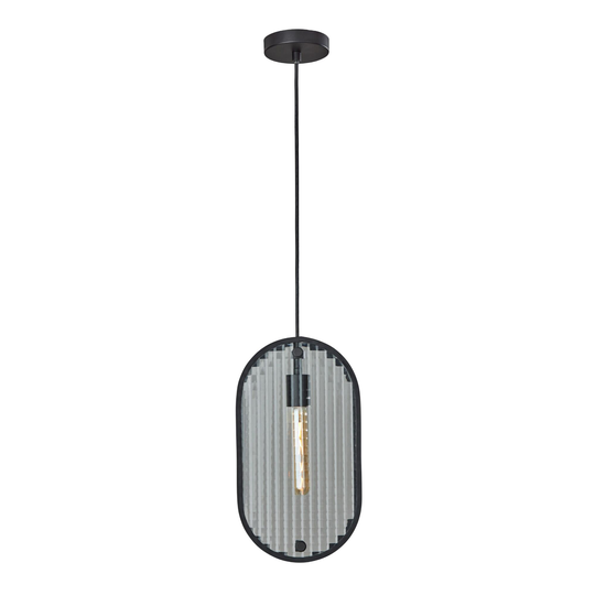 Black Metal and Textured Glass Landon Pendant Lamp by World Market