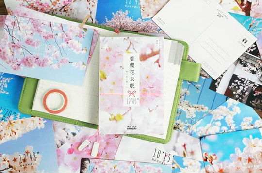 30Pcs Sakura Postcard Set Flower Postcards Collections Cherry Blossom Pen Pal Happy Mail