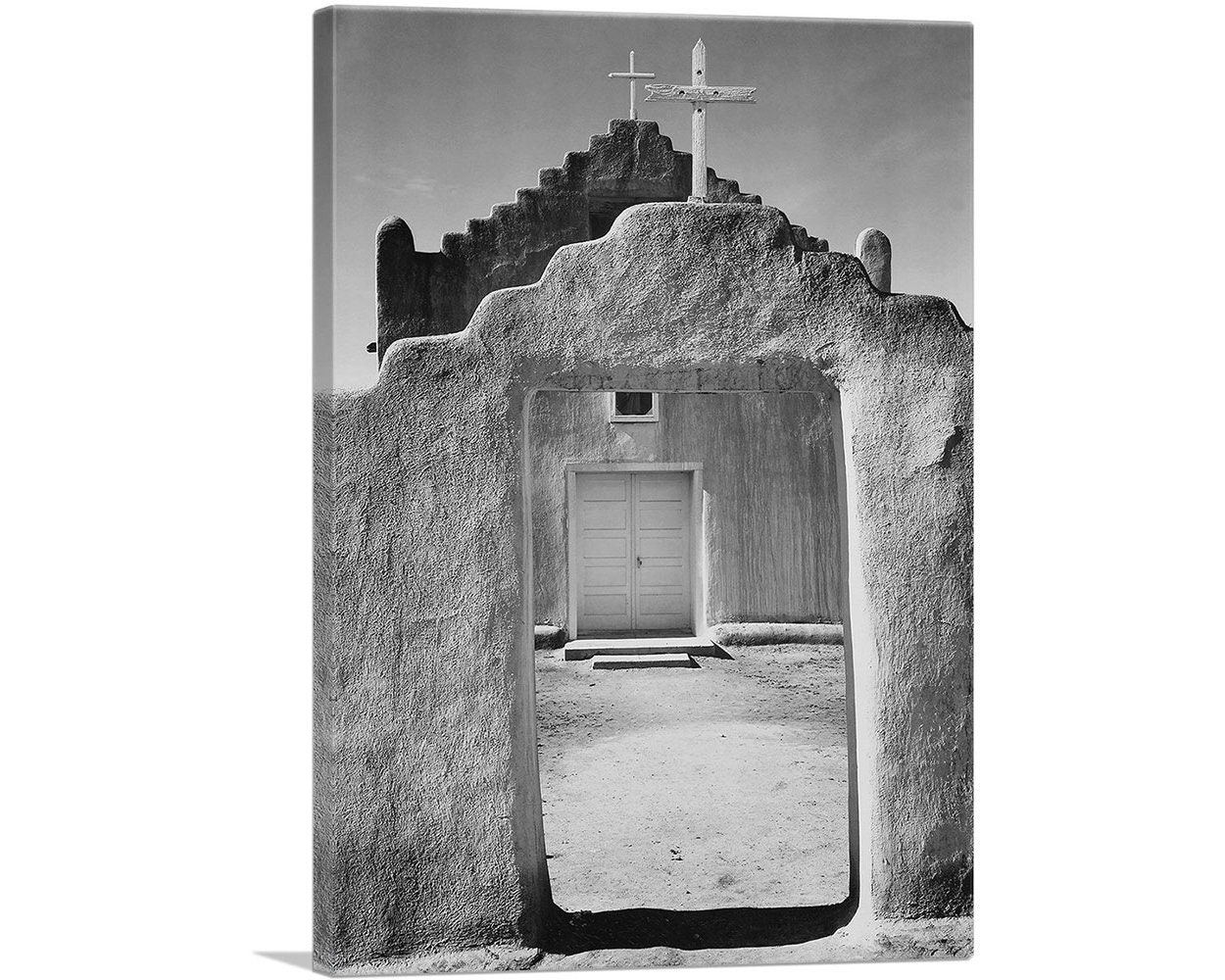 Artcanvas Church - Taos Pueblo National Historic Landmark New Mexico Black & White Photography Canvas Art Print