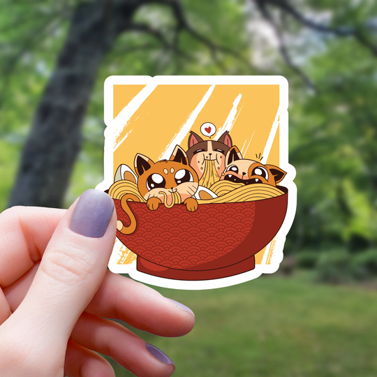 Ramen Cats Sticker | Cat Water Bottle Laptop Vinyl Waterproof