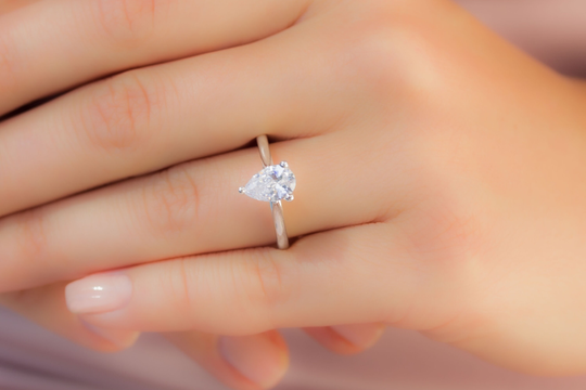 Platinum Engagement Ring/ Pear Shaped Moissanite Solitaire Anniversary Rings For Women