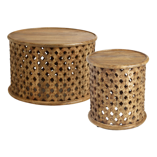 Aged Driftwood Carved Wood Lattice Table Collection by World Market