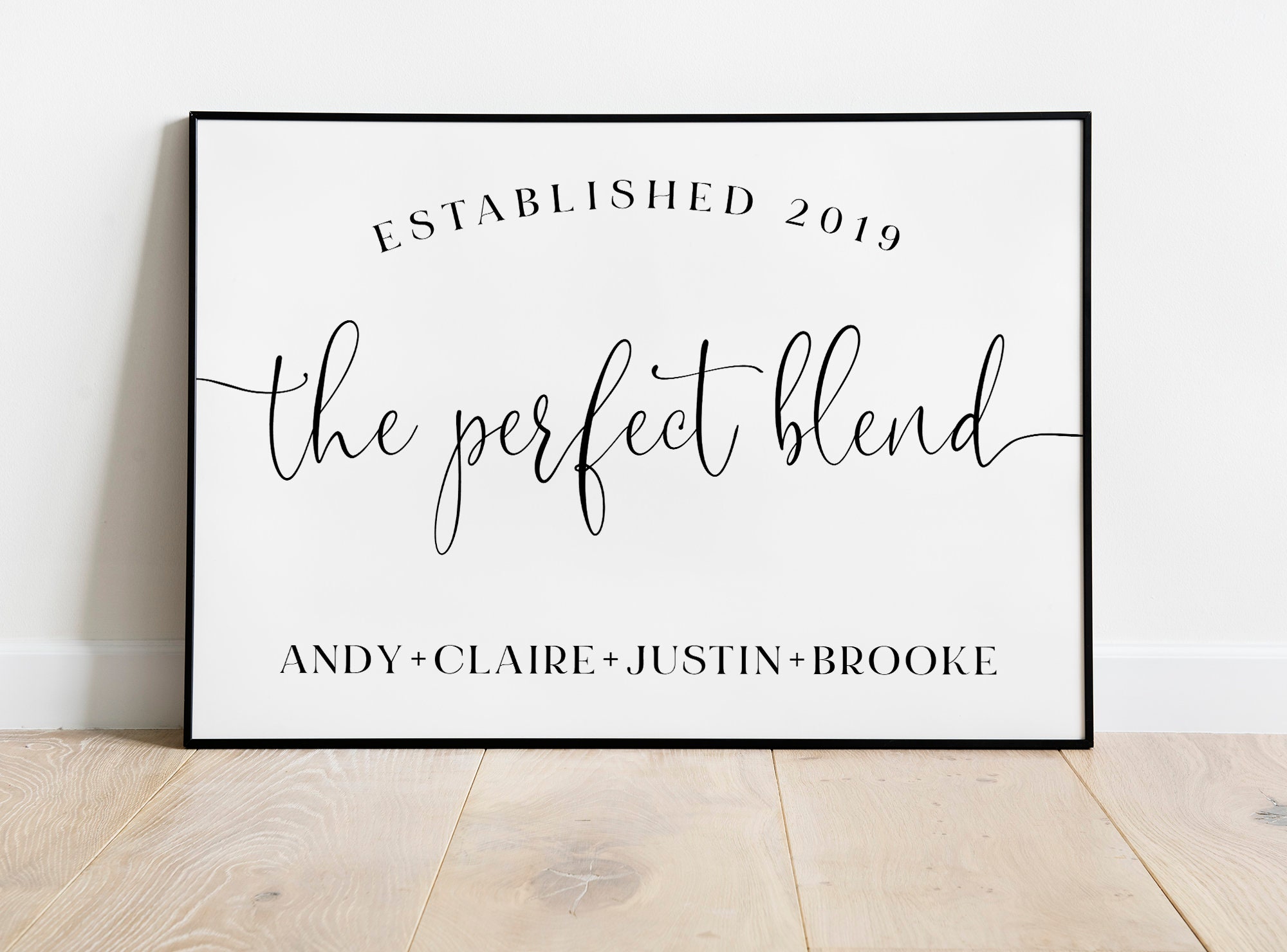 The Perfect Blend Sign, Personalized Family Name Members Wall Art, Perfectly Blended Since Wedding Gift, Established Date Sign