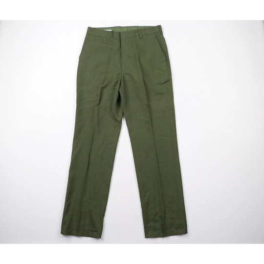 70S Streetwear Mens 32x32 Wool Blend Flared Wide Leg Chino Pants Green Usa, Vintage Bell Bottoms, Pants, 1970S Trousers